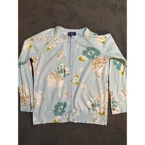 Pendleton Sweater Womens Small Blue Floral 3/4 Sleeve Button Up Cardigan